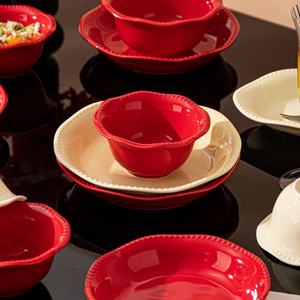 Nouvel ensemble de vaisselle en céramique 36 pièces tendance 2026, glaçure réactive rouge et crème, pour la maison, l'hôtel, le restaurant, <span class=keywords><strong>cadeau</strong></span> de mariage - Product Image 4