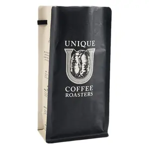 Benutzer definierte flache Boden Druck Logo Kaffee manuelle Verpackung Taschen mit Entgasung ventil und Reiß verschluss Zinn Krawatte Großhandel