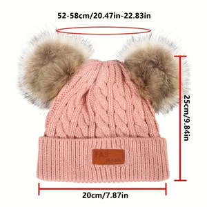 Gorro de Invierno Nuevo para Otoño e Invierno, Gorro de Punto con Doble Bola para Niños y Bebés - Product Image 3