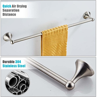 Ensemble d'accessoires de salle de bain rétro en acier inoxydable, porte-serviettes de bain antique de 24 pouces avec anneau porte-serviettes, finition argentée