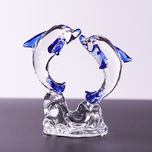 크리스탈 유리 돌고래 장식품 광택 처리된 동물 테마 수집품 책상 장식 또는 장식용 - Product Image 6