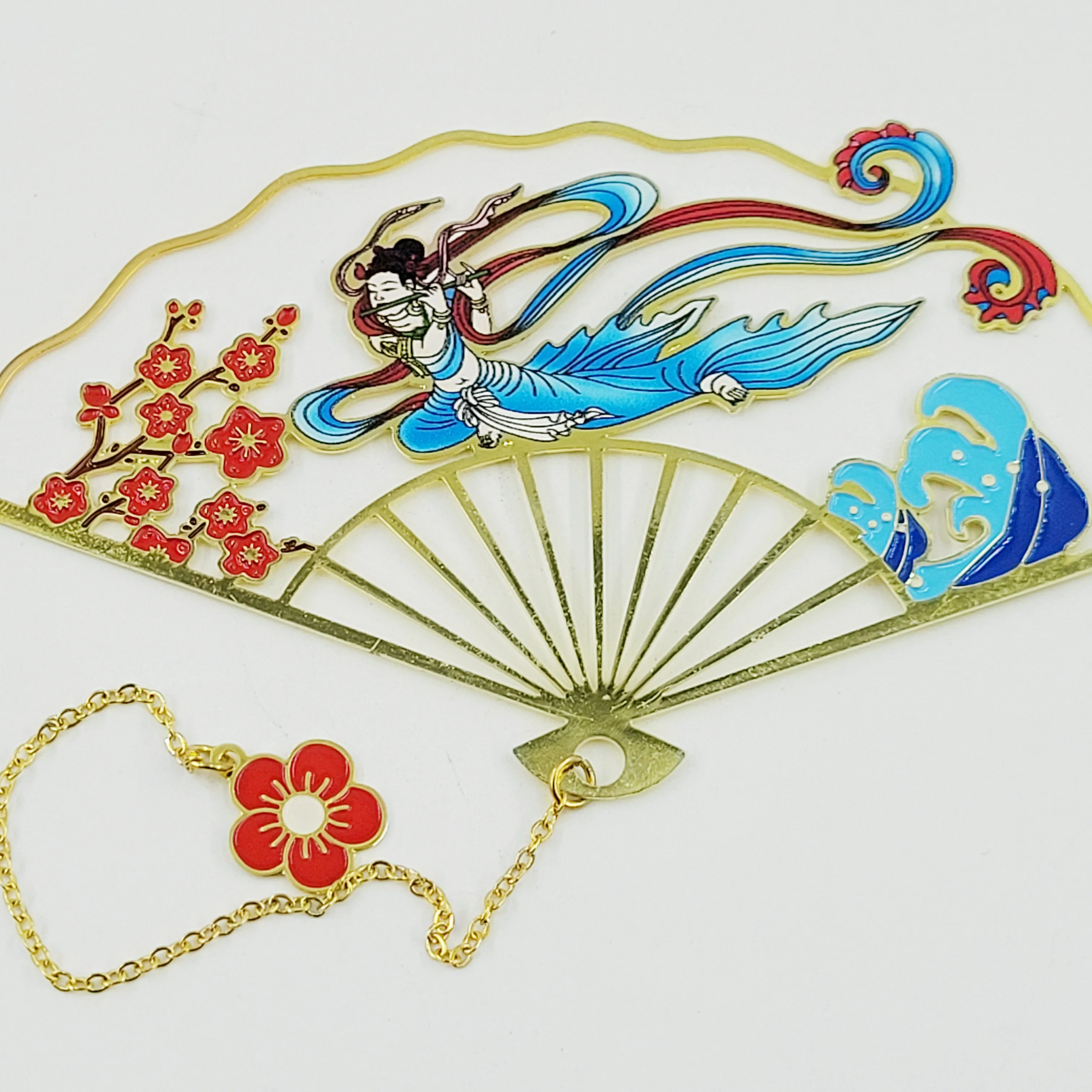 Chinese style Copper bookmarks fan shape bookmarks metal cultural and creative campus gift