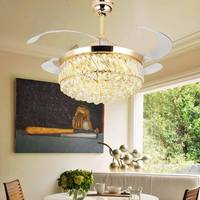 Or décoratif moderne 220v avec télécommande Led pales cachées ventilateur de plafond en cristal avec Kit d'éclairage