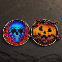 Pièce de défi personnalisée sur mesure, mascotte citrouille d'Halloween, en alliage de zinc, émail en relief 3D, motif chauves-souris, souvenir de festival effrayant, récompense