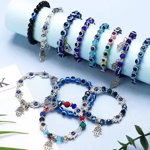 Turkse Blauwe Ogen Armband Voor Vrouwen Crystal Hars Lucky Kraal Wensen Ketting Armband Dames Charme Sieraden Palm Dragen Geschenken