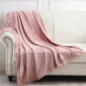 Super Lovely One-Ply Soft Cozy Warm Knitted Bed Franela Pom Poms Throws Manta Sofá Manta para Picnic - Product Image 3