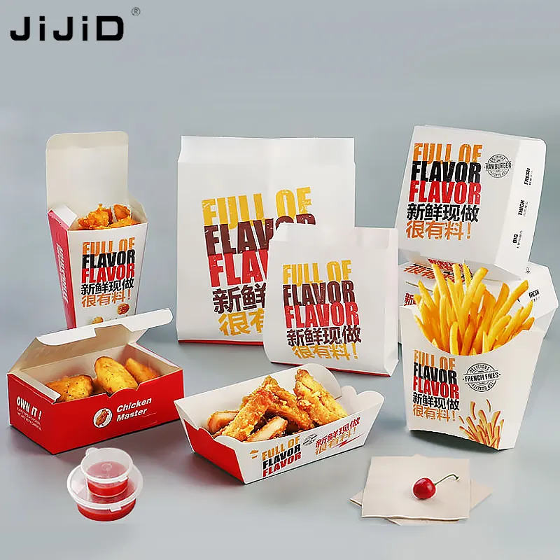 JiJiD Take Away Caixas De Alimentos Batatas Fritas Nuggets De Frango Frito Caixa De Embalagem De Alimentos De Papel Caixa De Hambúrguer