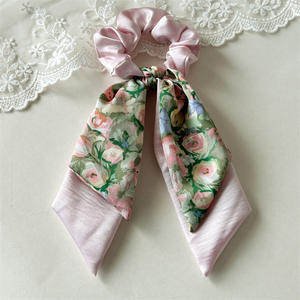 Lazos para el pelo de seda satinada con logotipo personalizado, lazos para el pelo Rosas y florales para mujer, venta al por mayor, novedad - Product Image 6