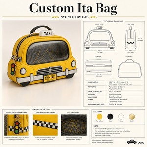Sac bandoulière personnalisé en forme de taxi jaune avec breloque feux de circulation, tirette de fermeture éclair, sac à badges en PVC transparent style Kawaii - Product Image 1