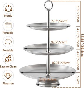 Suporte de Cupcake de Metal Prateado de 3 Camadas, Bandeja para Servir Bolo de Aço Inoxidável, Torre Segura para Forno, Reutilizável e Ecológico Sustentável - Product Image 2