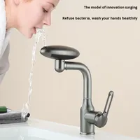 Robinet en acier inoxydable chromé à montage sur plan avec douchette cascade pour lavabo, universel pour eau chaude et froide