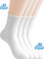 Chaussettes mi-mollet en tricot respirant, unies blanches et noires, à volants effet laitue, pour femme, collection automne, vente en gros