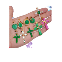 Classique, plaqué or 18 carats, laiton, pavé de CZ, pierre de jade verte naturelle, jadeite, pavé de pierres, cœur, donut, goutte d'eau, croix, cadeau de fête