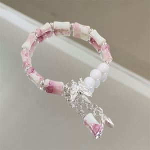 Chinese Style Platinum <b>Beaded</b> Bamboo Joint <b>Bracelet</b> with Butterfly Charm <b>Gold</b>/Silver Plated Sweet Style Jewelry for Women Girls - Product Image 5