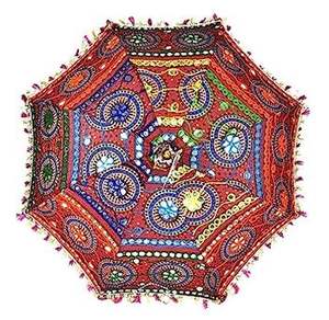 Parapluies décoratifs faits main en tissu de coton imprimé indien avec broderie miroir et franges, accessoires de photographie pour mariages et fêtes, protection solaire - Product Image 4