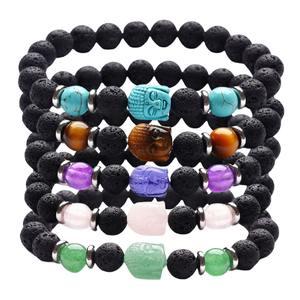 Pulsera de cuentas de piedra de <span class=keywords><strong>Lava</strong></span> de 8MM Unisex, cabeza de Buda a la moda, piedra preciosa de Cuarzo <span class=keywords><strong>Rosa</strong></span>, forma de bola, regalo de joyería de cristal curativo - Product Image 5