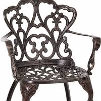 Fauteuil de patio élégant en aluminium moulé avec motif éventail, design de pieds sculptés ornés, chaise de salle à manger d'extérieur vintage à motif ajouré