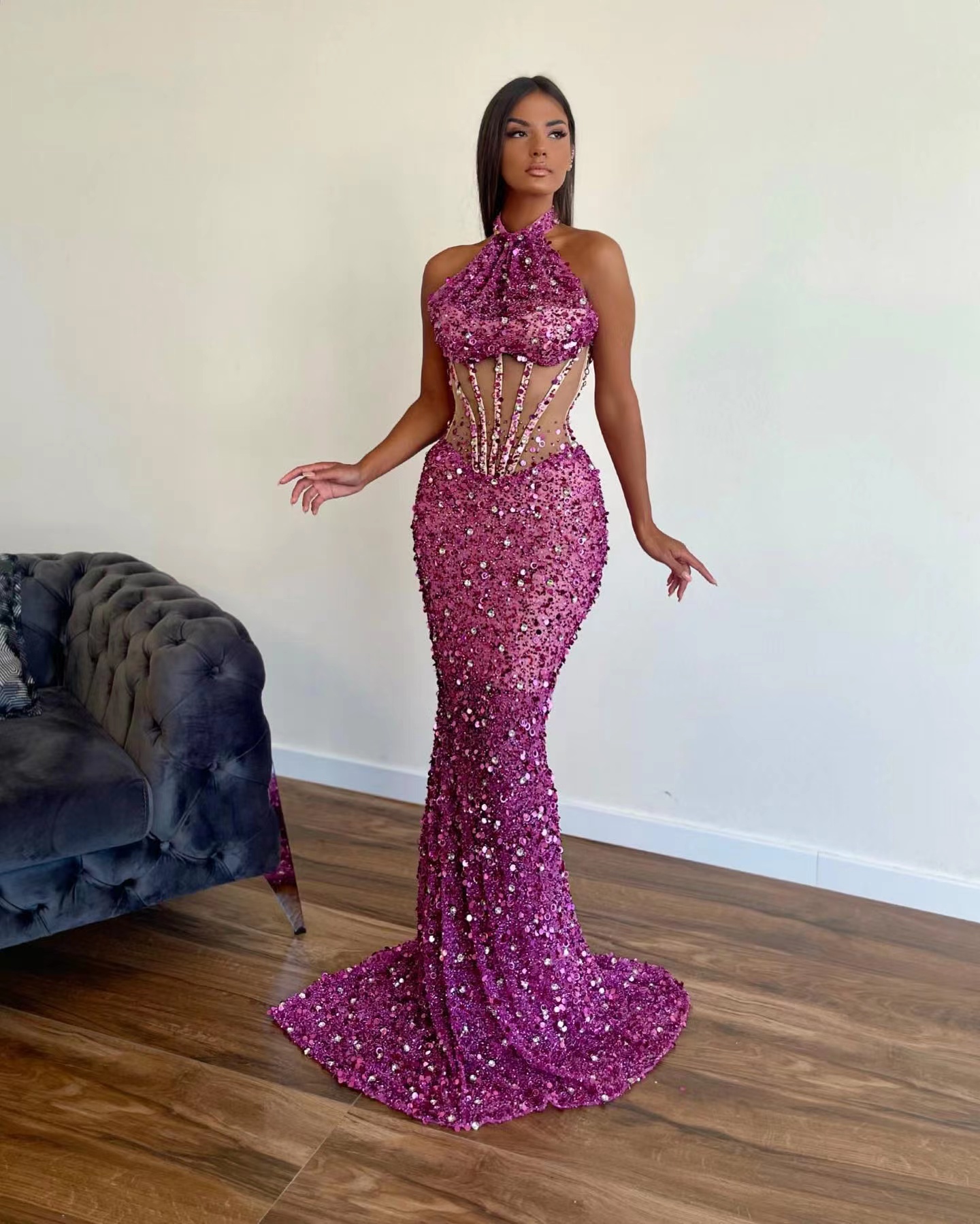 chinese dress ladies Women's Adeline Bodycon Long Sleeved Crepe Floor Length Dress XS/S/M/L/XL/XXL/Customize/Black/White/Cobalt/Navy/Pink/Maroon/MEAN Blvd Customize /