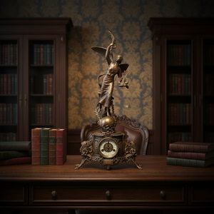 Horloge de cheminée de style antique européen en laiton plaqué or, représentant la déesse de la Victoire - Product Image 3