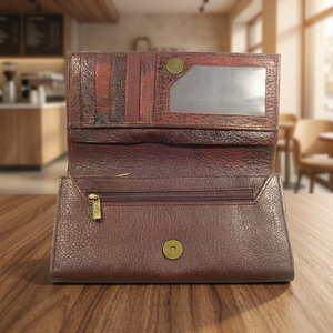 Fashionable Best Quality PU Leather Ladies Wallet with Polyester Lining Long Bifold Design in Dark Brown at Best Price - Product Image 2