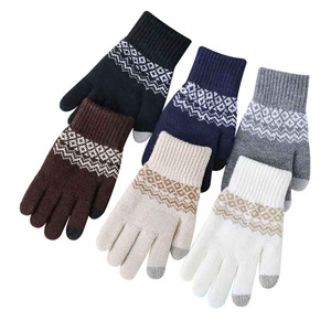 Cold Weather Jacquard Knit Wrist-Length Double Layer Acrylic Blend Thermal Winter <b>Touchscreen</b> Outdoor Fashion <b>Gloves</b> Viet Nam - Product Image 4