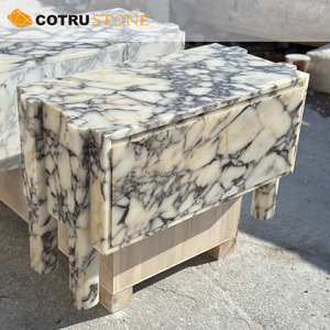 Natural Stone Nightstand Calacatta Viola <strong>Marble</strong> <strong>Bedside</strong> Storage <strong>Table</strong> with Oak Drawer for Bedroom Home Decorative Furniture - Product Image 1