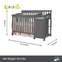 Mini Lit Bébé et Table à Langer 3-en-1 en Bois en Gros, avec Tiroirs et Matelas Réglable sur Trois Positions