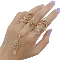 Bague Vintage en laiton empilable, bijoux doigt complet en zircon, anneau serpent doré pour femmes et filles
