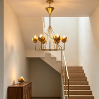 Lustre en feuille d'or pour salon, luminaire simple pour chambre à coucher, lampe de salle à manger moderne de style lotus campagnard
