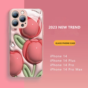 2023ใหม่น่ารักดอกไม้กันกระแทกแก้วกรณีโทรศัพท์สำหรับ <span class=keywords><strong>IPhone</strong></span> 13 12 Pro Max 11 14 Plus 3D ภาพสูงหญิงปก - Product Image 2