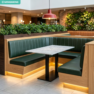 <b>Corner</b> Booth Seating With <b>LED</b> <b>Light</b> Channel Tufted PU Leather Booth Marble Square Dining Table For Restaurant - Product Image 1
