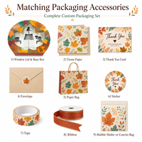 Boîte à couvercle et base imprimée sur mesure avec motif feuille d'automne et fenêtre transparente en PET, emballage cadeau rigide pour biscuits, pâtisseries et thé