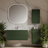 Perlengkapan Kamar Mandi Modern, Kabinet Dinding, Meja Rias dengan Laci, Meja Batu Slate dengan Wastafel dan Set Cermin LED
