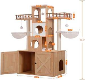 Moderna Torre del Gatto per interni grande albero di gatto lettiera recinzione pesante mobili per gatti 20lbs tiragraffi noce - Product Image 3