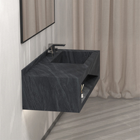 Meuble-lavabo moderne à éclairage LED avec évier en ardoise Cache-niche de drainage et design marbré pour la maison ou l'hôtel