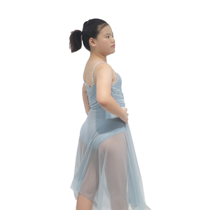 <span class=keywords><strong>Justaucorps</strong></span> de danse pour filles gris clair <span class=keywords><strong>avec</strong></span> motif plissé croisé et jupe en tulle Robe de ballet personnalisée pour les filles - Product Image 6