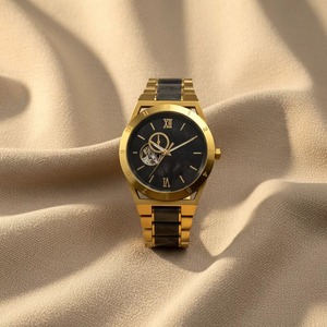 Reloj de Pulsera Mecánico Open Heart Skeleton con Caja de Acero Inoxidable y Mármol, Esfera de Piedra Oscura, Bisel con Números Romanos, Diseño 2025 - Product Image 2