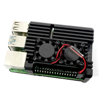 Boîtier de refroidissement en métal noir avec double ventilateur et dissipateur thermique pour Raspberry Pi 4 modèle B