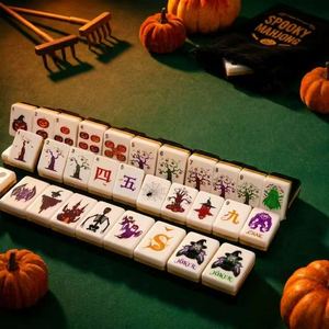 Juego de Mahjong Americano Personalizado de Halloween, Ecológico y Duradero, con Diseño de Calabaza Espeluznante, 160 Fichas de Mahjong Acrílicas, Juego de Mesa para Fiestas - Product Image 1