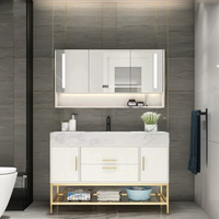 Armoire de salle de bain en mélamine de luxe légère sans soudure Rock Board Miroir LED Bassin en céramique-pour application hôtelière