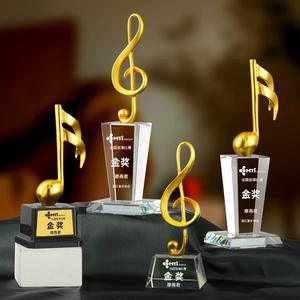Diseño de nota de Metal Dorado de la mejor calidad, premios Base de cristal, trofeo de música, canto, violín, competición de <span class=keywords><strong>Piano</strong></span>, Premio personalizado - Product Image 3