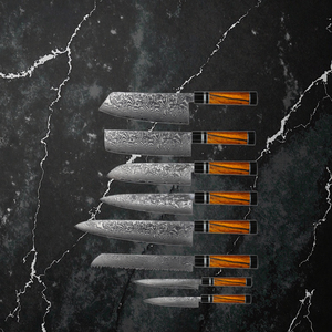 Ensemble de couteaux de cuisine en acier Damas pour droitiers, manche en bois, couteau de chef, Santoku, hachoir, couteau à steak dentelé, finition polie haute brillance pour - Product Image 4