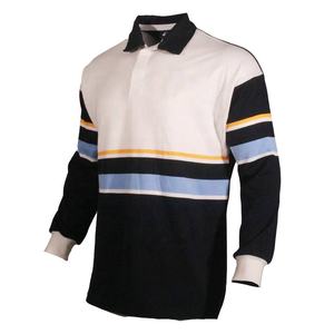 Polo escolar de manga larga transpirable para adultos, camisetas de rugby de algodón a rayas, de punto, unisex, de 350g/m2 - Product Image 4