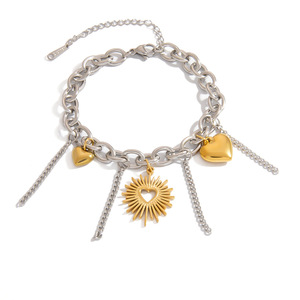 Stainless Steel <b>Bracelet</b> With Gold Silver Heart Charms Electroplated 18K For Gift Unisex Jewelry - Product Image 5