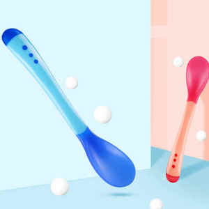 도매 Bpa 무료 친환경 실리콘 온도 감지 숟가락과 포크 세트 아기 학습 어린이를위한 칼 붙이 숟가락 - Product Image 5