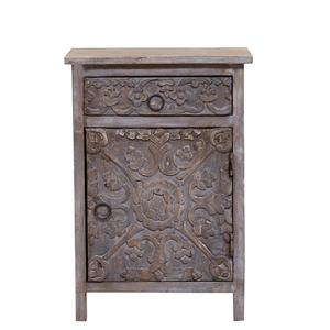 Solid Wood Hand Carved Nightstand <b>Rustic</b> End Table Antique Modern Design Bedroom Living Room Dining ANIL UDYOG KT SI 14 - Product Image 4