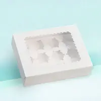 Embalagem de papel transparente branca personalizada, mini caixa de cupcake transparente branca transparente 2 4 6 furos