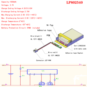 3.7V 1000mAh 802540 Polymer Lipo li pin lithium cho điện thoại E-book iPod xách tay với 2pin PH 2.0 mét kết nối - Product Image 4
