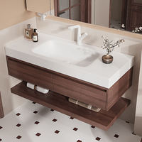 Meuble-Lavabo Mural Moderne et Étroit en Noyer de Style Européen avec Vasque en Marbre/Pierre pour Salle de Bain