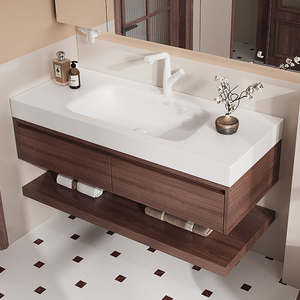 <span class=keywords><strong>Meuble</strong></span>-Lavabo Mural Moderne et Étroit en Noyer de Style Européen avec <span class=keywords><strong>Vasque</strong></span> en Marbre/Pierre pour Salle de Bain - Product Image 6